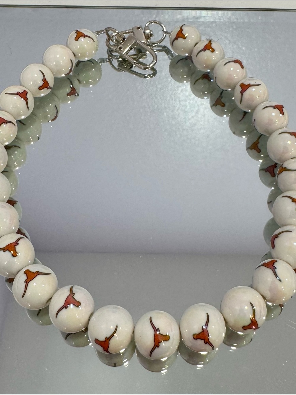 New Texas Longhorn White Beads Bag Chain 18 inches - Picture 3 of 5
